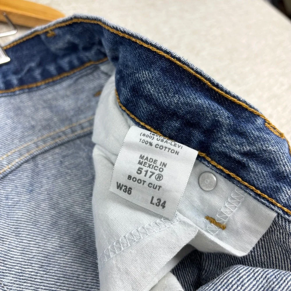 Vintage Levis 517 Bootcut Jeans Mens 36x34 Blue Light Distress Festival Denim